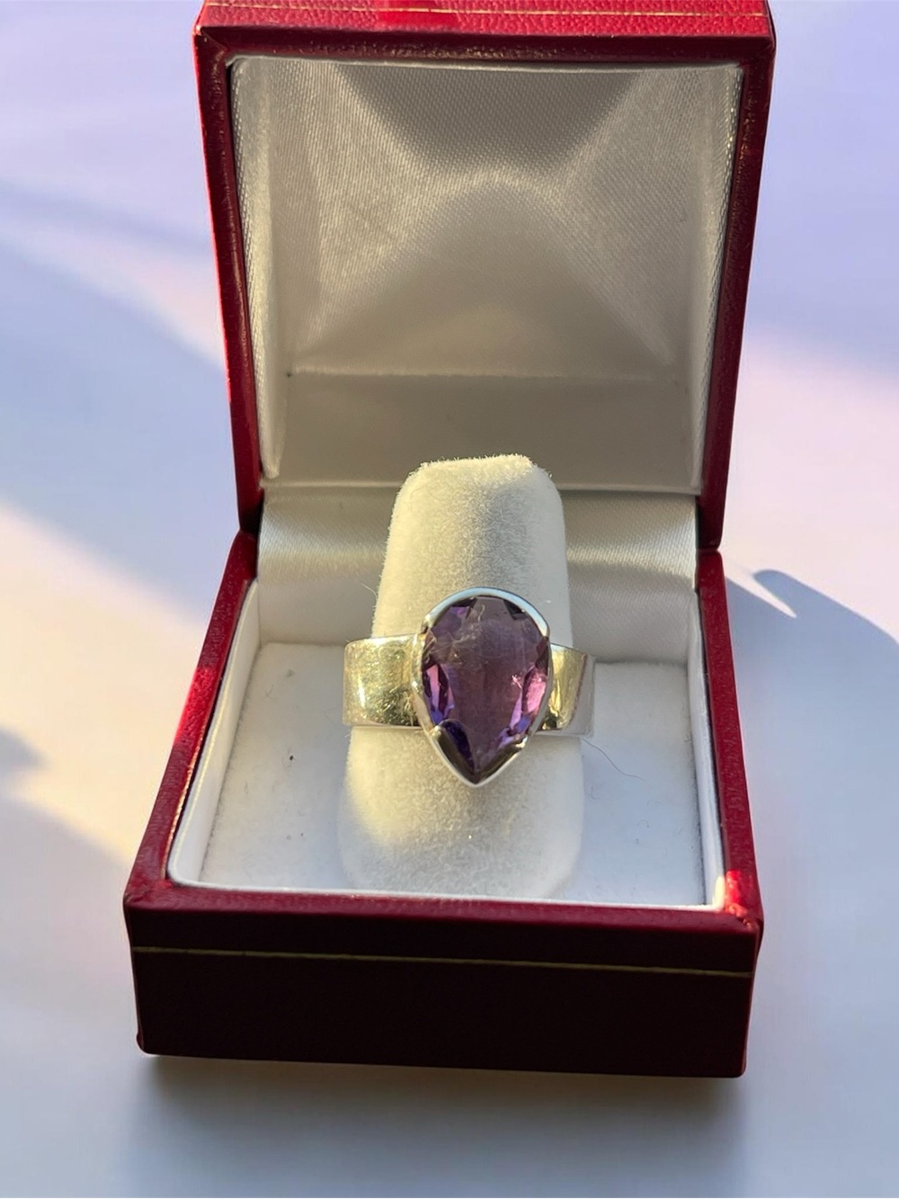 Sterling Silver Teardrop Amethyst Statement Ring - Purple
